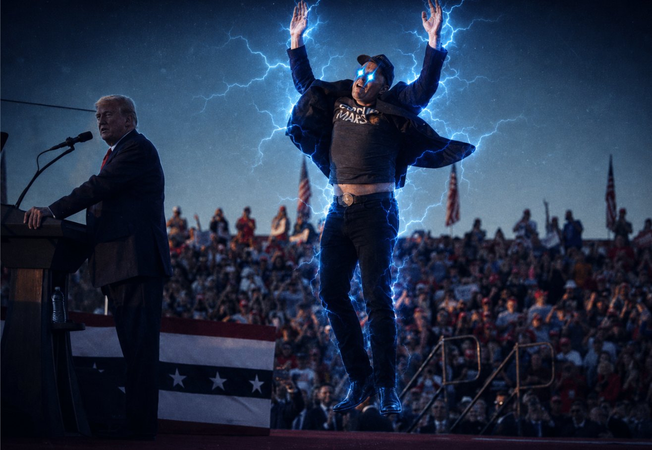 Subject mid-ascension, blue arc discharge visible